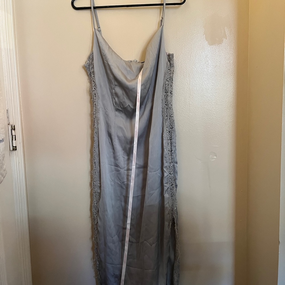Blue satin midi cowl neck missguided lace dress